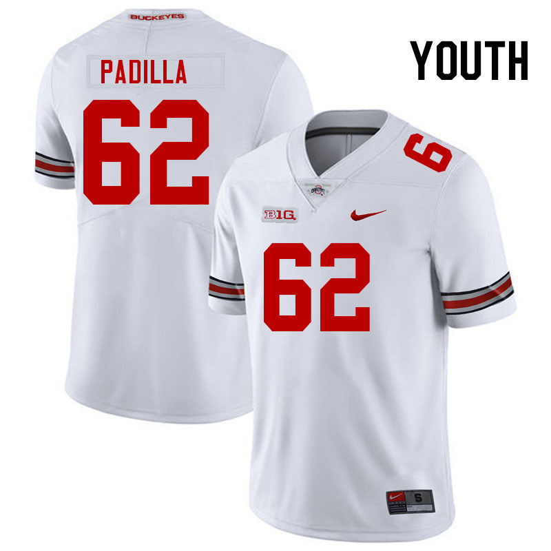 Ohio State Buckeyes Joshua Padilla Youth #62 White Authentic Stitched College Football Jersey